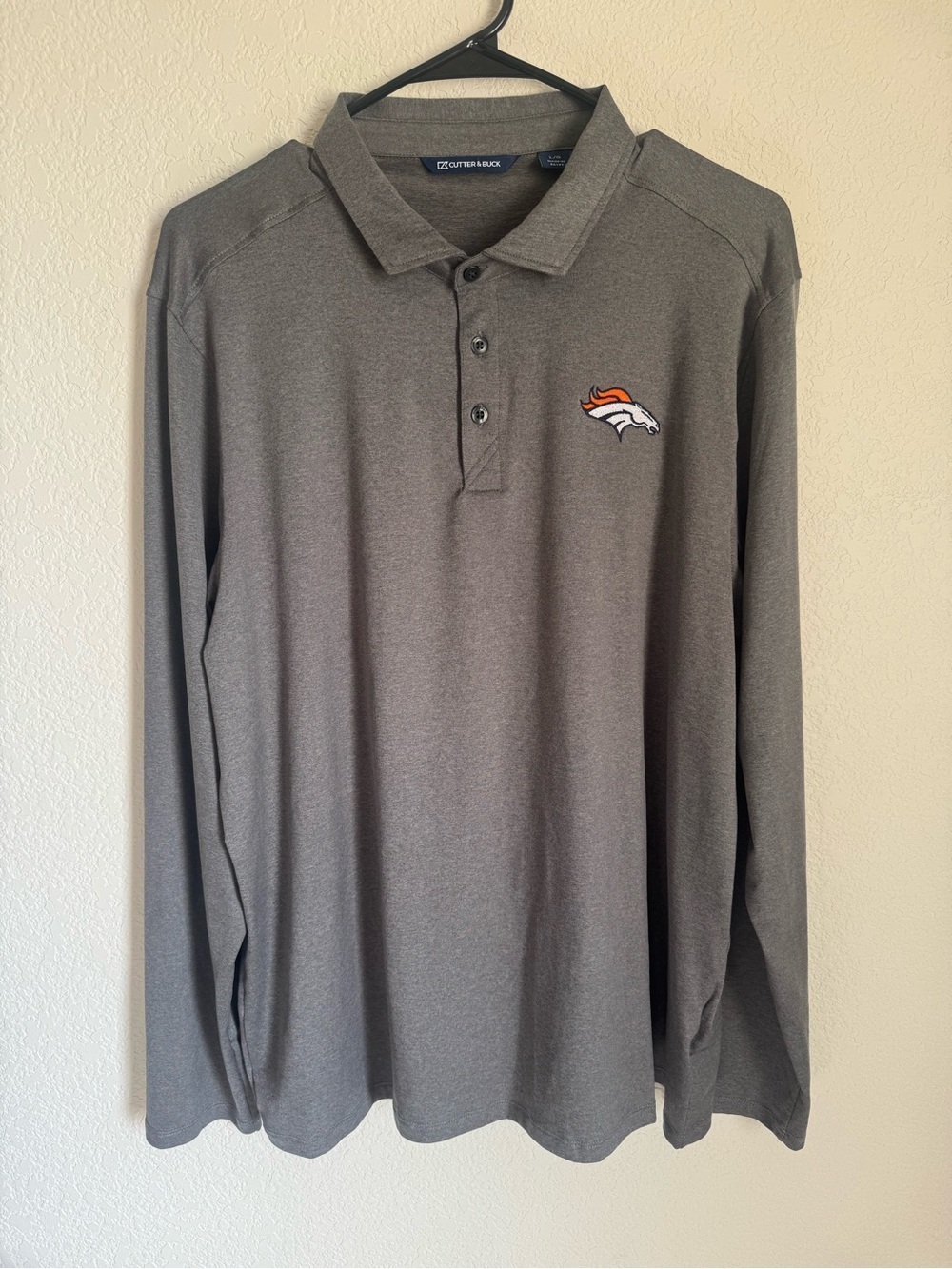Cutter & Buck Denver Broncos Gray Long Sleeve Polo Shirt Men's Large NFL